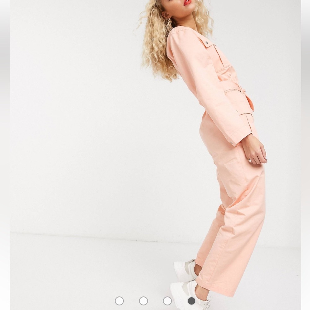 & Other Stories pocket detail utility jumpsuit in bleached peach pastel size 2 - Picture 3 of 14